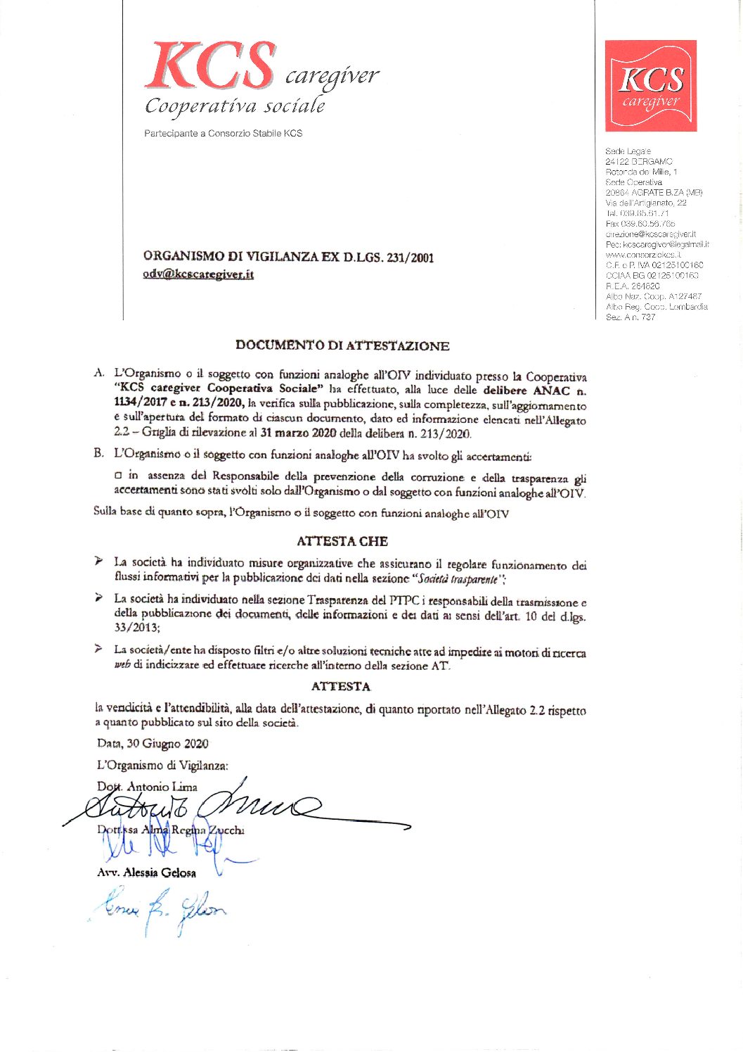 Documento di attestazione « Consorzio Stabile KCS